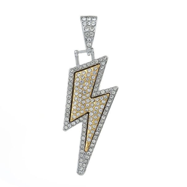 Hip Hop Alloy Full Diamond Lightning Pendant Necklace Men's Cuban Sweater Chain Jewelry_ipsvogv.com