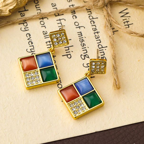 Geometric square, medieval, light luxury autumn and winter high-end feminine temperament, niche earrings, silver needles_ipsvogv.com