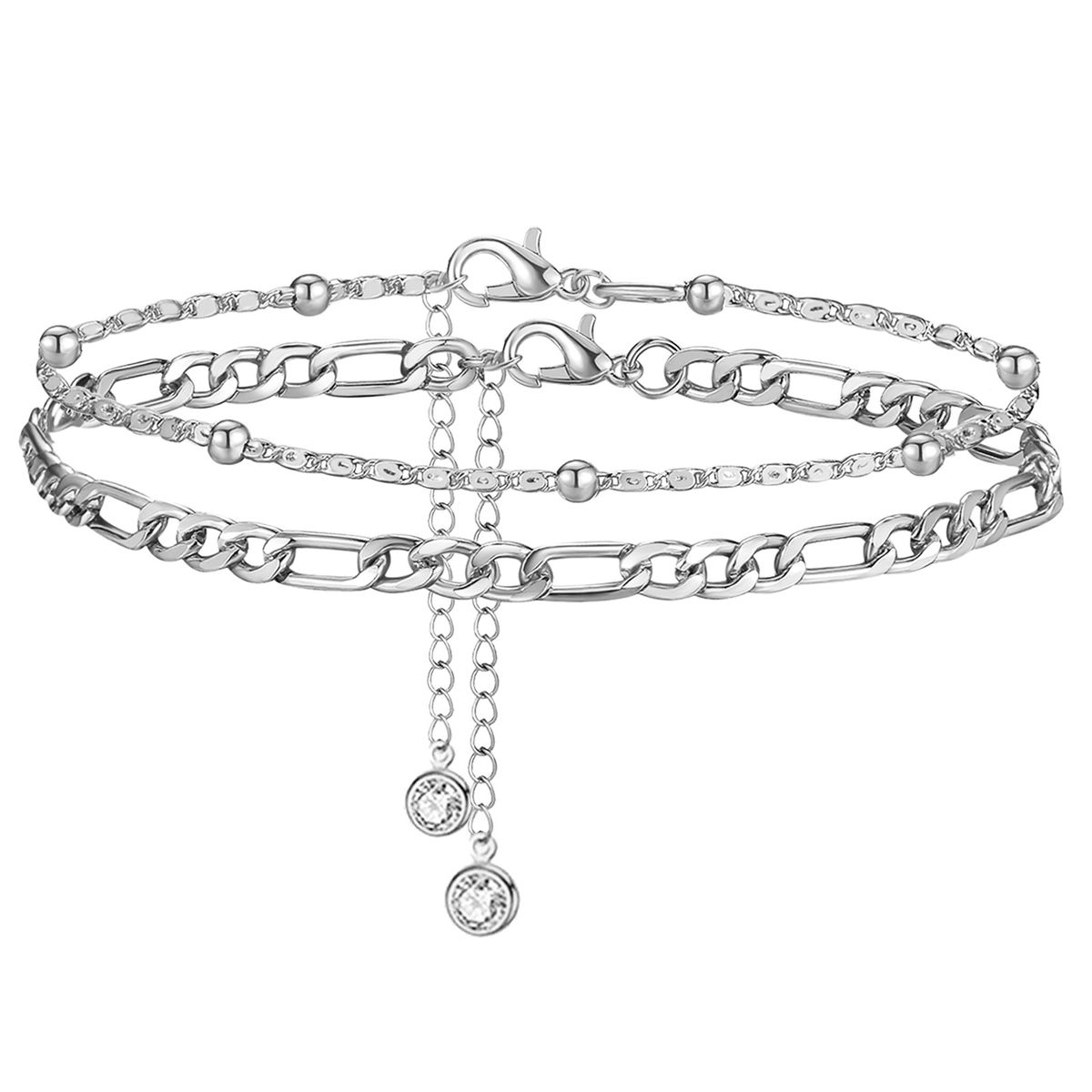 Anklets New Double Layer Anklets Simple And Fashionable Cuban Chain Rice Bead Chain Layered Ankle Chain Foot Ornaments_ipsvogv.com
