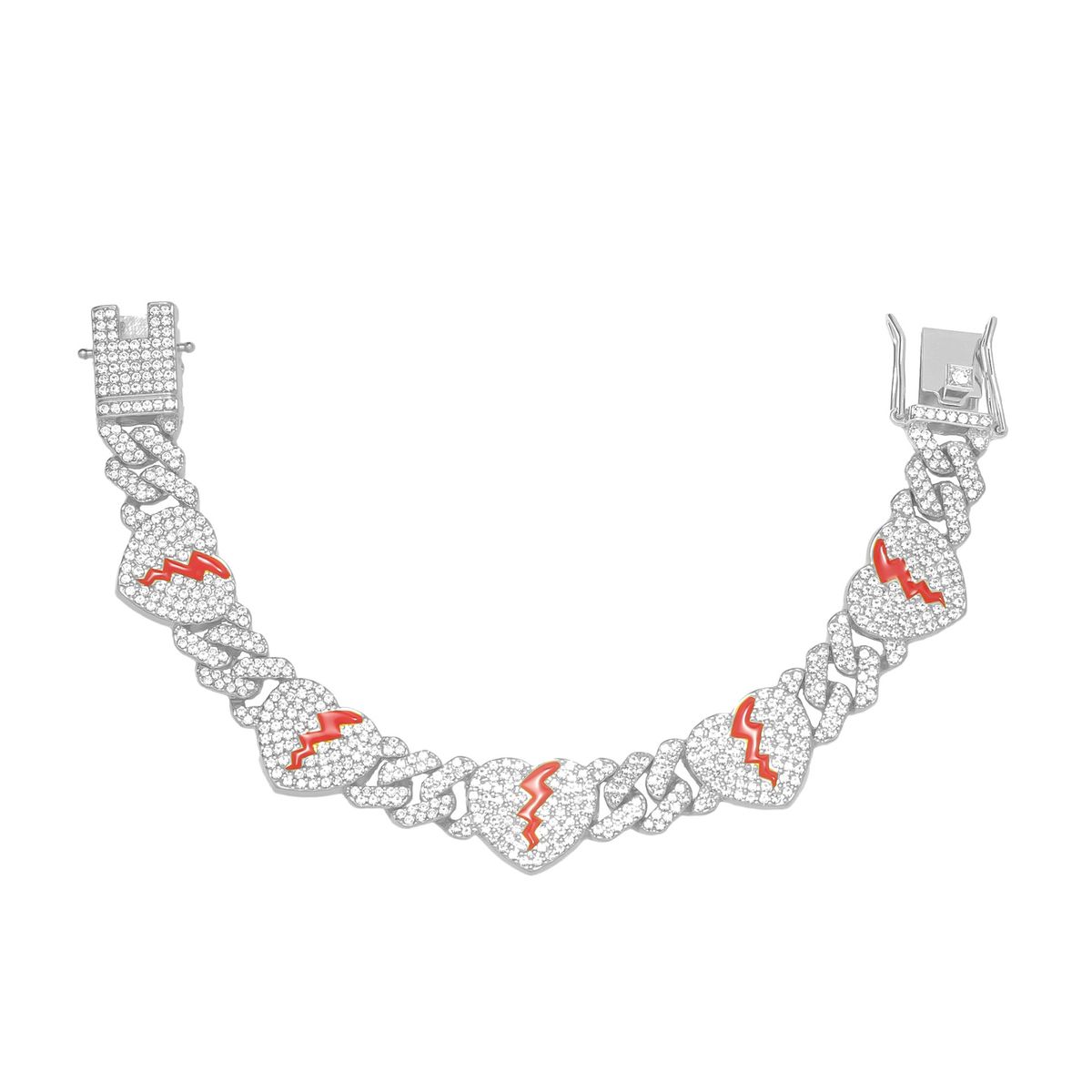 Alloy Punk Broken Love Chain Men's Trendy Diamond Set Cuban Necklace European and American Accessories_ipsvogv.com