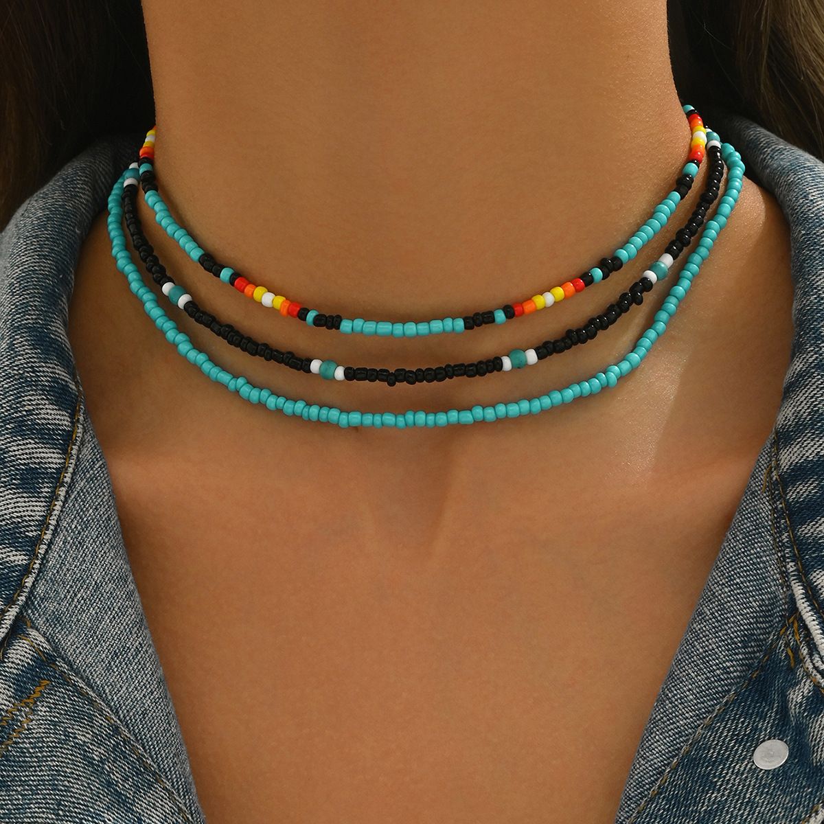 Ms. Feng's Geometric Multi layer with Personalized Weaving Colorful Rice Bead Design Long Clavicle Chain Necklace_ipsvogv.com
