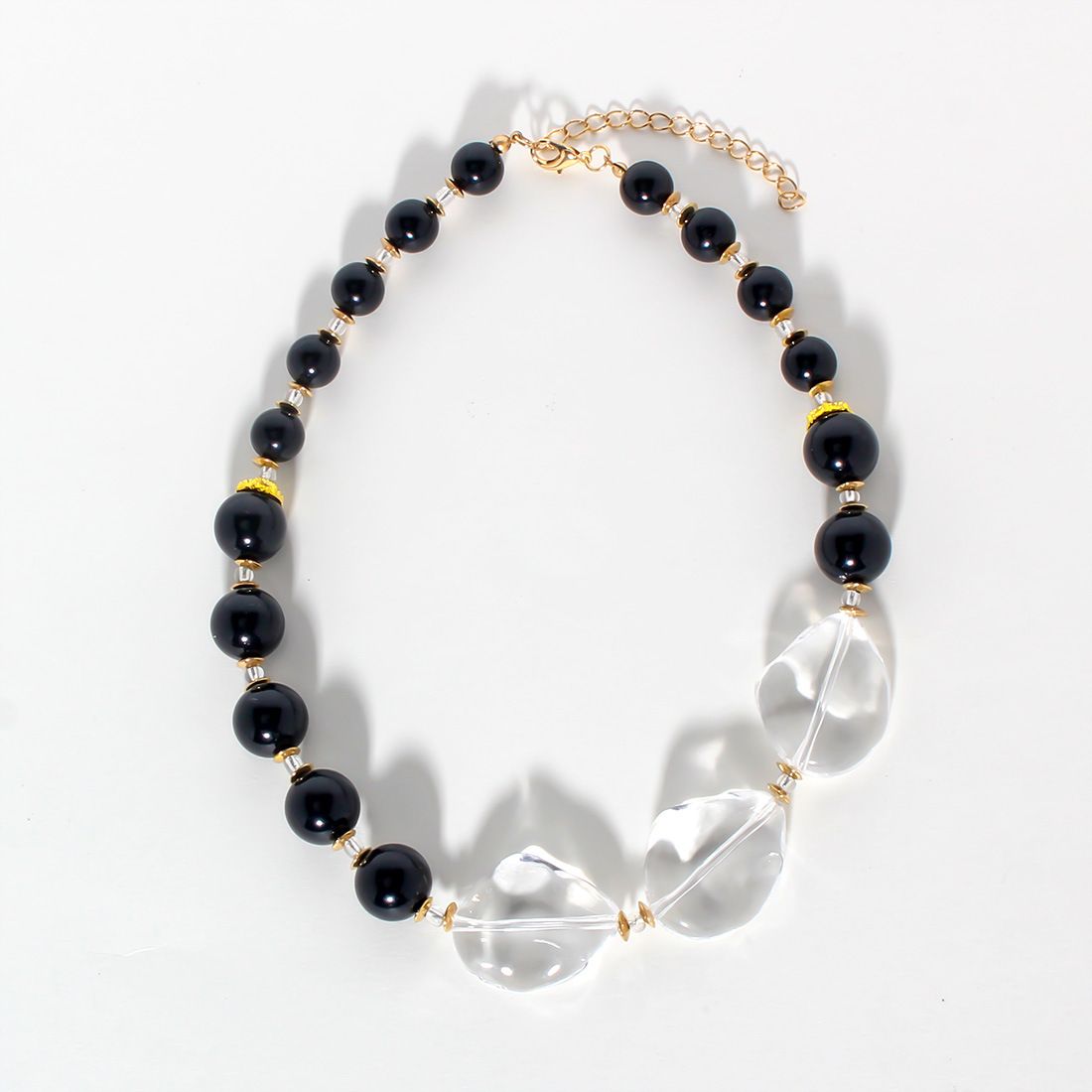 Jewelry exaggerated transparent crystal bead necklace black pearl collarbone chain NK23780_ipsvogv.com