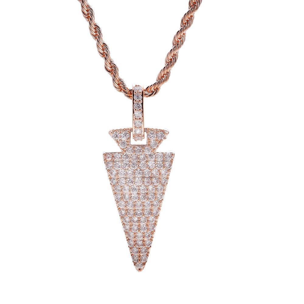 Unisex New Style Arrow Pendant Micro Inlaid Zircon Carrot Pendant Full Diamond Hip Hop Pendant Real Gold Necklace_ipsvogv.com