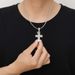 Full Diamond Hip-Hop Style Micro-Inlaid Zircon Crown Cross Pendant Trendy American Necklace Clavicle Chain_ipsvogv.com