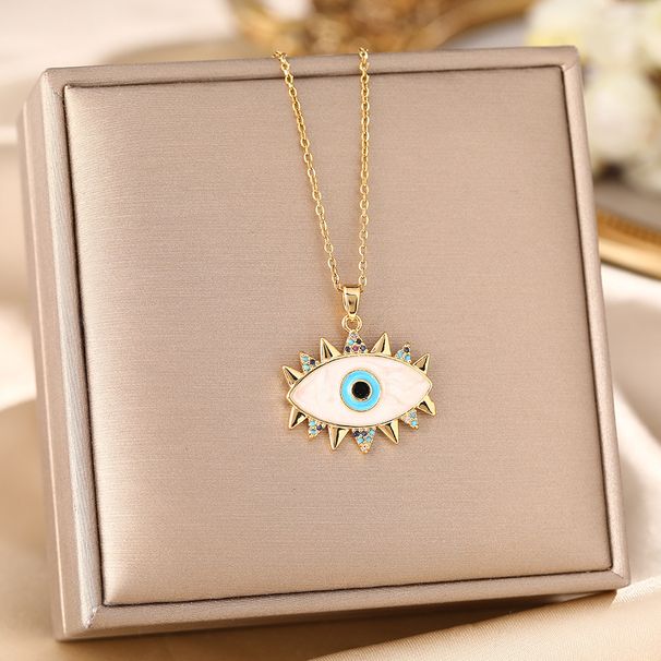 Necklace Women's Colorful Zircon Drip Oil Micro Inlaid Brass Gold-plated Devil's Eye Light Luxury Collarbone Chain_ipsvogv.com