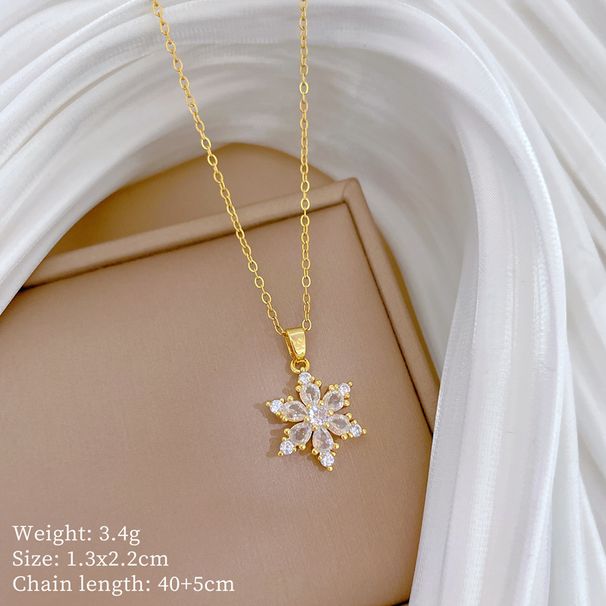Ice 【 】 Flower Snow Light Luxury Charm Gorgeous Full Diamond Necklace Women's Versatile Clavicle Titanium Steel Chain 【 】_ipsvogv.com