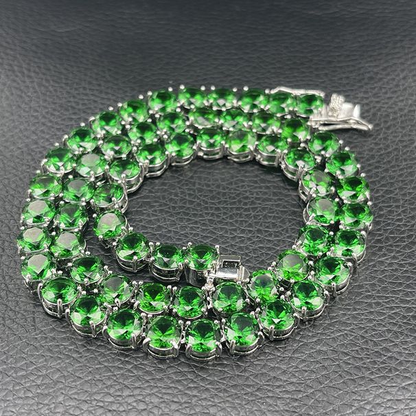 Men And Women's Jewelry 7mm Emerald Zircon Cuban Link Tennis Chain Hip Hop Unisex Necklace, 45cm-60cm Adjustable Length_ipsvogv.com