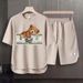 Men's Clothing 2024 Waffle Casual Summer Suit Men's Loose Teen Short sleeved T shirt Shorts Handsome Two piece Suit_ipsvogv.com