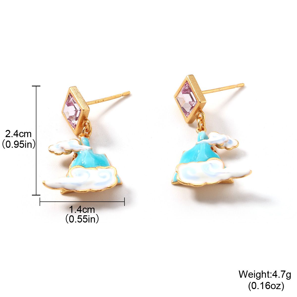 New Chinese Style National Tide Cloud Mountain Earrings Female Qingshan Baiyun Enamel Color 2024 Summer New Earrings_ipsvogv.com