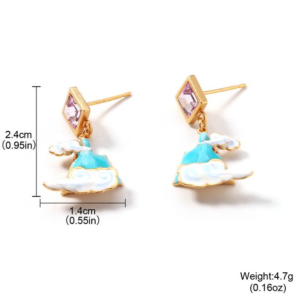 New Chinese Style National Tide Cloud Mountain Earrings Female Qingshan Baiyun Enamel Color 2024 Summer New Earrings_ipsvogv.com
