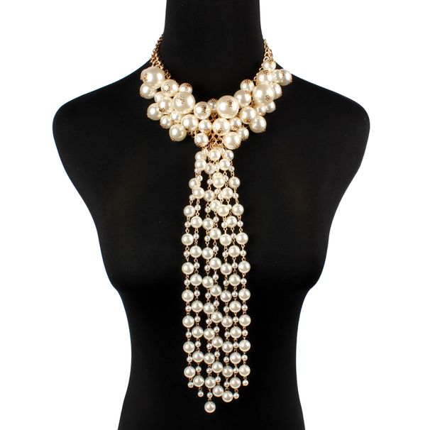 Exaggerated necklace, ethnic style pearl, multi-layer tassel necklace accessories 9020_ipsvogv.com