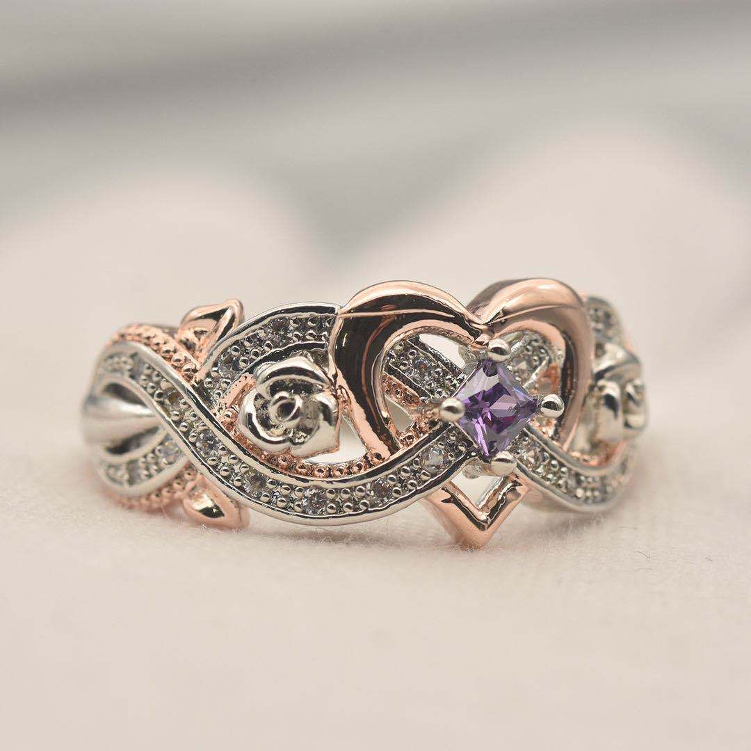 Sanjie's New Princess Square Diamond With A Heart-shaped Rose Gold Dual Tone Zircon Ring_ipsvogv.com