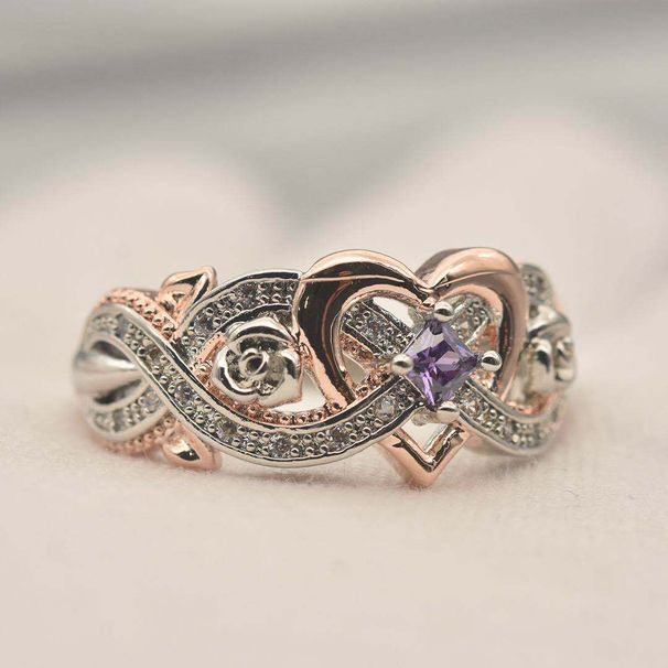 Sanjie's New Princess Square Diamond With A Heart-shaped Rose Gold Dual Tone Zircon Ring_ipsvogv.com