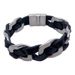 Black Genuine Leather Woven Bracelet For Men, Extra Wide Bold High Street Mingke Chain Titanium Steel Trendy Brand_ipsvogv.com