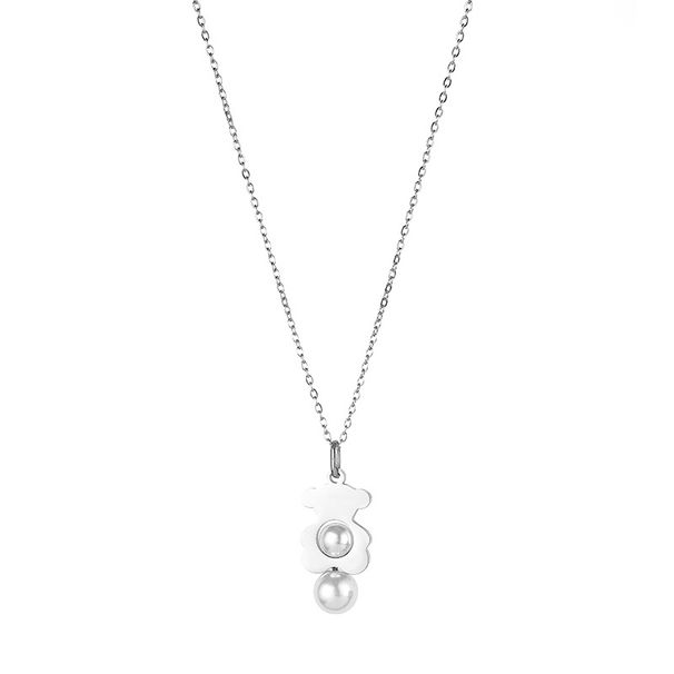 304 Stainless Steel Bear Necklace Black And White Double Beads Women's Stainless Steel Bear Earrings_ipsvogv.com
