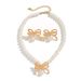 Sweet And Cool Ins Pearl Bead Set, Light Luxury Style Metal Bow Collarbone Chain Necklace Accessory_ipsvogv.com