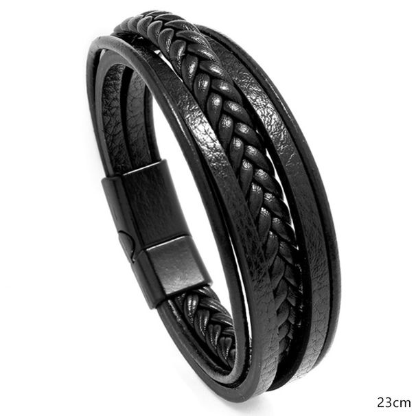 Men Leather Braided Bangle Bracelet Magnet Stone Hand Ring Jewelry Bracelets_ipsvogv.com