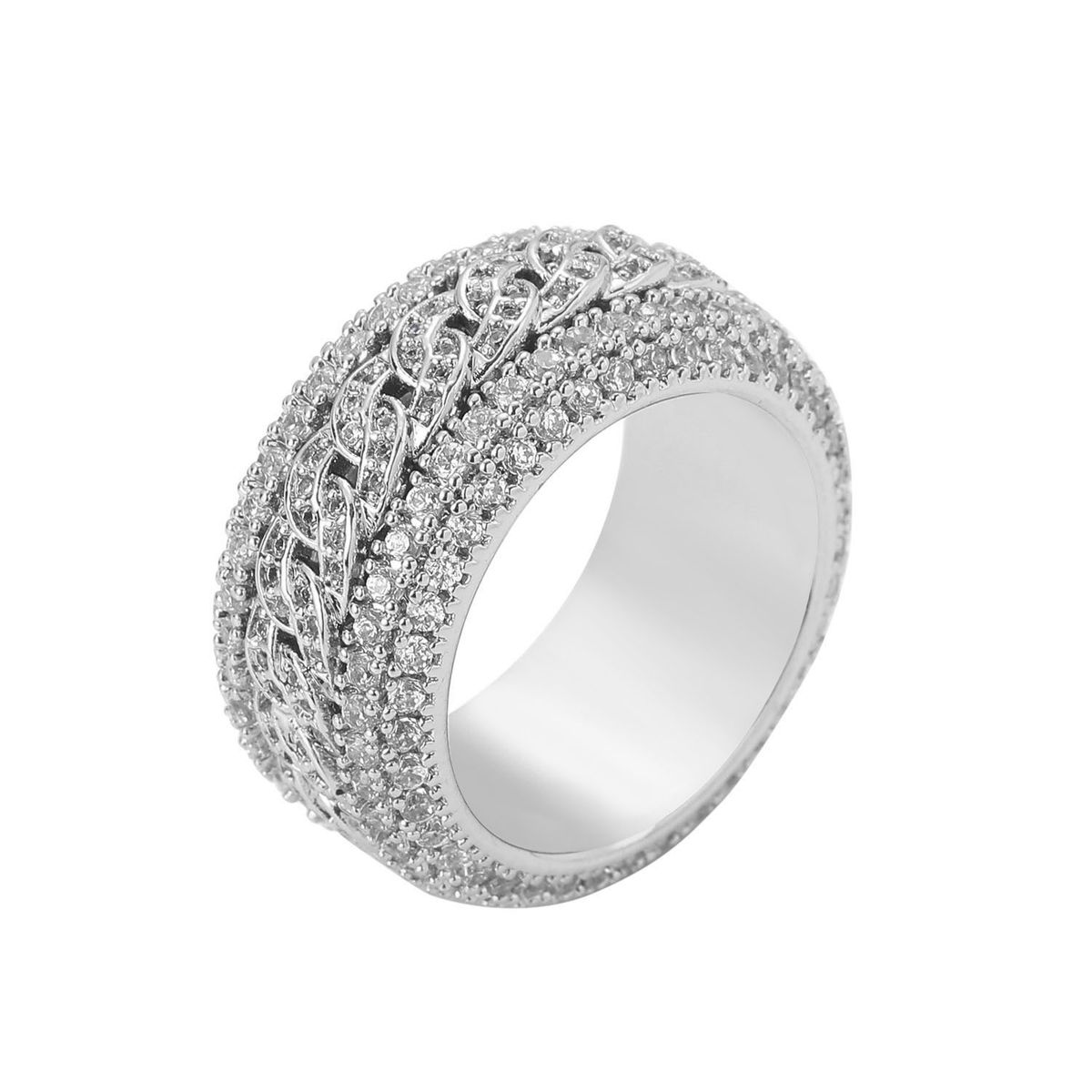 Hip Hop Full Diamond Cuban Ring Men's Rotating Copper Inlaid Zirconium Trendy Exquisite Accessory Jewelry_ipsvogv.com