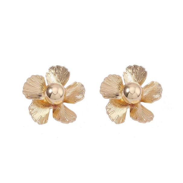 Design Sense Gold Simple Three-Dimensional Rose Flower Stud Earrings Jewelry_ipsvogv.com