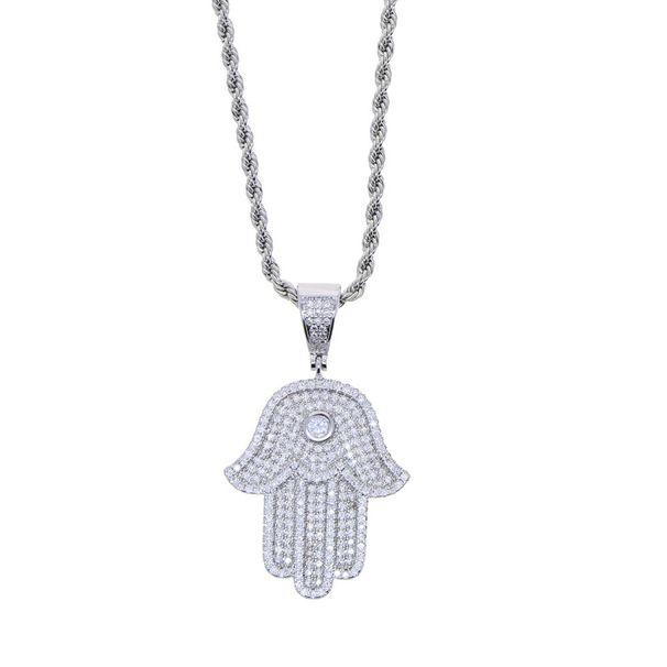 Hip Hop Hamsa Palm Pendant Popular Necklace Full Diamond Trendy Jewelry_ipsvogv.com