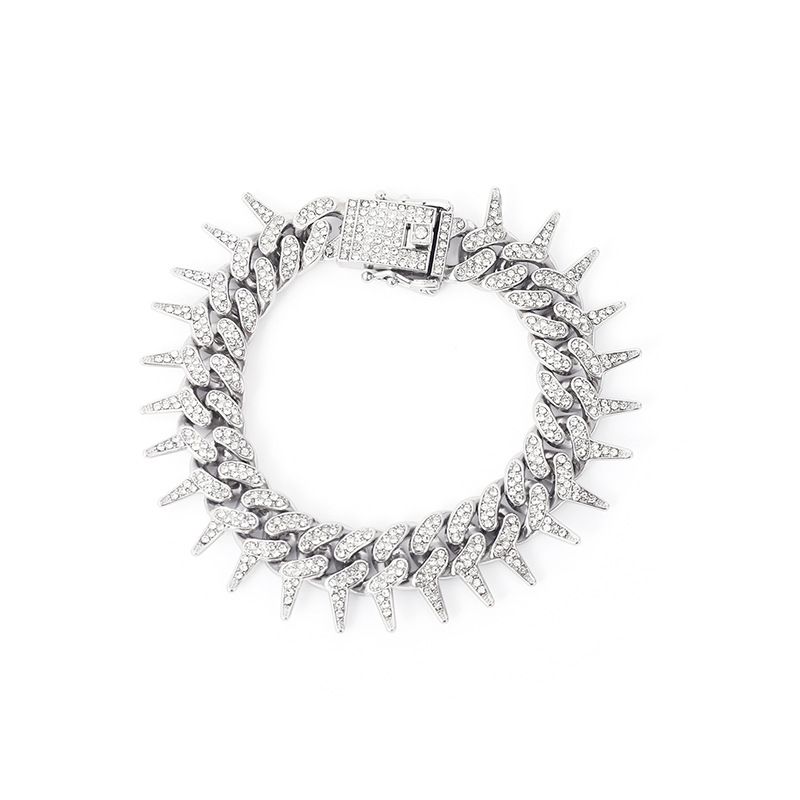 Hip Hop Exaggerated Full Diamond Geometric Necklace With A Domineering And Thorny Cuban Trendsetter Men's Neck Chain_ipsvogv.com