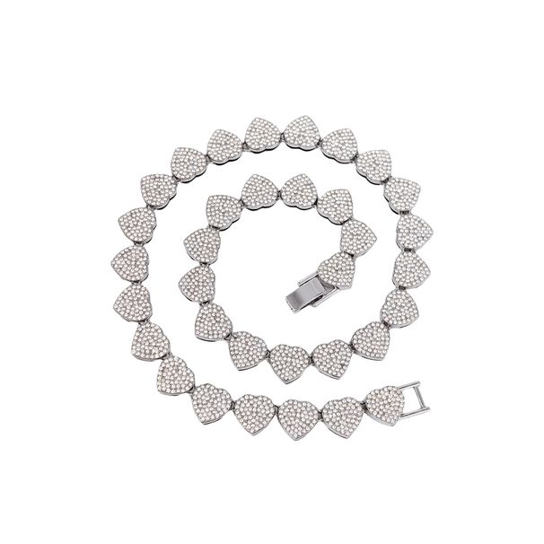 Unisex Jewelry Fashion 13mm Heart Full Diamond Alloy Necklace For Men And Women High End Niche Rap Hip Hop Style Cuban Chain_ipsvogv.com