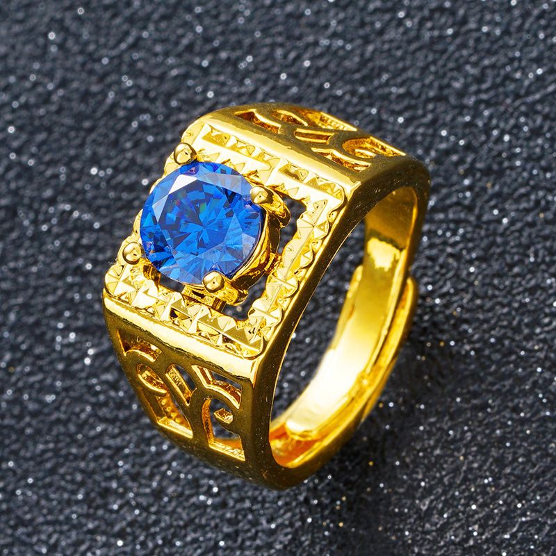 Vietnamese Sand Gold Zircon Micro Inlaid Zirconium Brass Gold-plated Men's Ring_ipsvogv.com