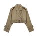 New women's European and American style belted long sleeved short casual windbreaker jacket_ipsvogv.com