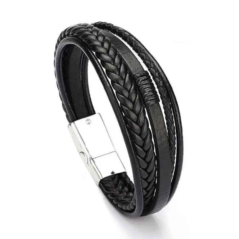Link Bracelets 2023 Classic Genuine Leather Bracelet For Men Hand Charm Jewelry Multilayer Male Handmade Cool Boys_ipsvogv.com