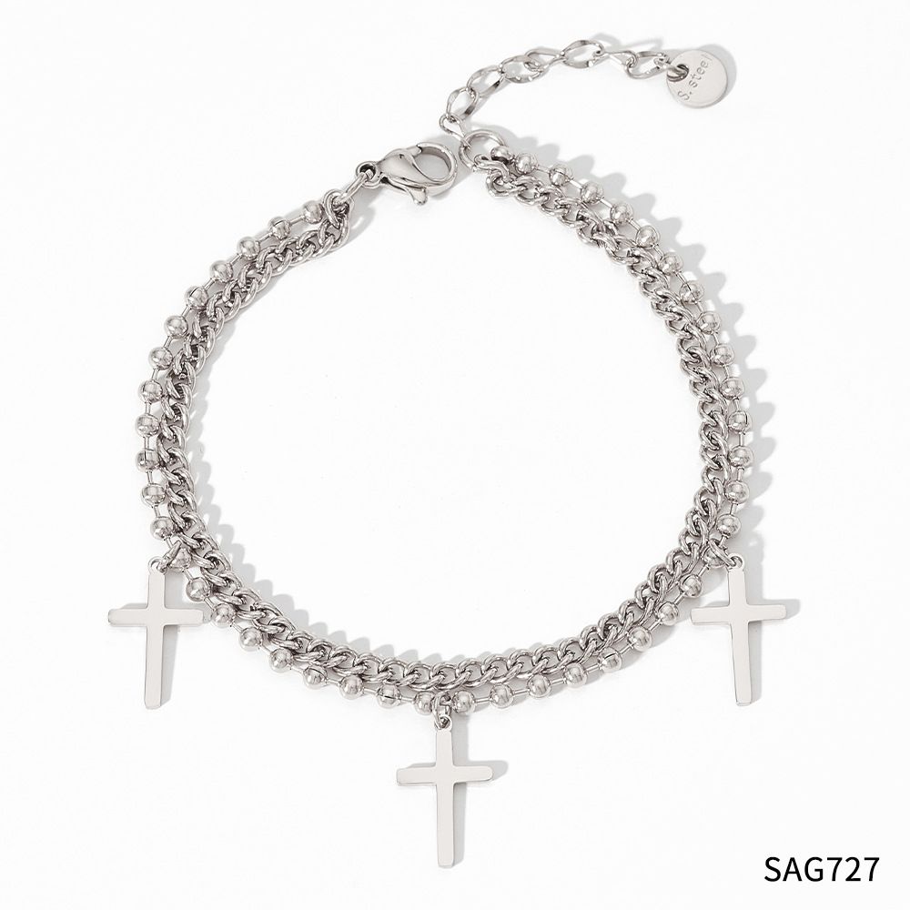 Small Double Layer Cross Bracelet For Men And Women Harajuku Style Couple Hip Hop Street Stainless Steel Layered Trendy Accessories_ipsvogv.com