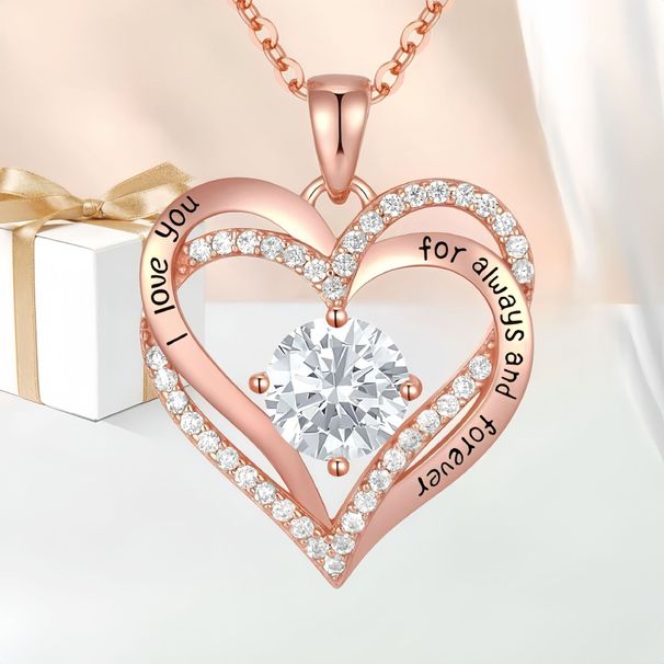 Women’s Jewelry Set Fashion double layer love rose gold pendant female colored zircon heart shaped necklace Valentine's Day Mother's Day gift_ipsvogv.com