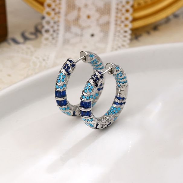 Women's Jewelry Blue Earrings Design Niche High End Earrings Light Luxury Large Round Earrings Zircon Retro Exquisite_ipsvogv.com