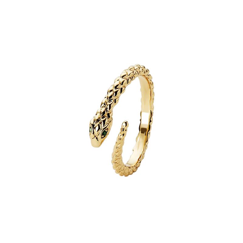 Women's Jewelry Gold Snake Ring Light Luxury High End Design Fashion Green Zircon Open Ring Versatile Index Finger Ring_ipsvogv.com