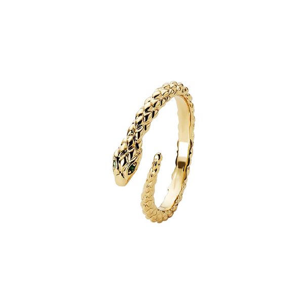 Women's Jewelry Gold Snake Ring Light Luxury High End Design Fashion Green Zircon Open Ring Versatile Index Finger Ring_ipsvogv.com