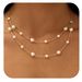 Brass Real Gold Electroplating Fashionable Simple Pearl Necklace Clavicle Chain Double Layer Stackable Retro Style Pearl Necklace For Women_ipsvogv.com
