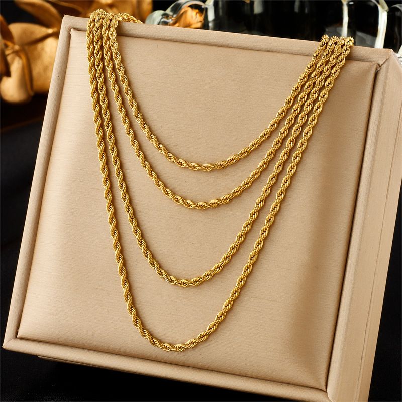 European and American fashion personality punk hip-hop retro simple versatile titanium steel metal twist chain multi-layered necklace_ipsvogv.com
