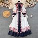 Women's Clothing color matching print slim long puff sleeve temperament dress spring dress _ipsvogv.com