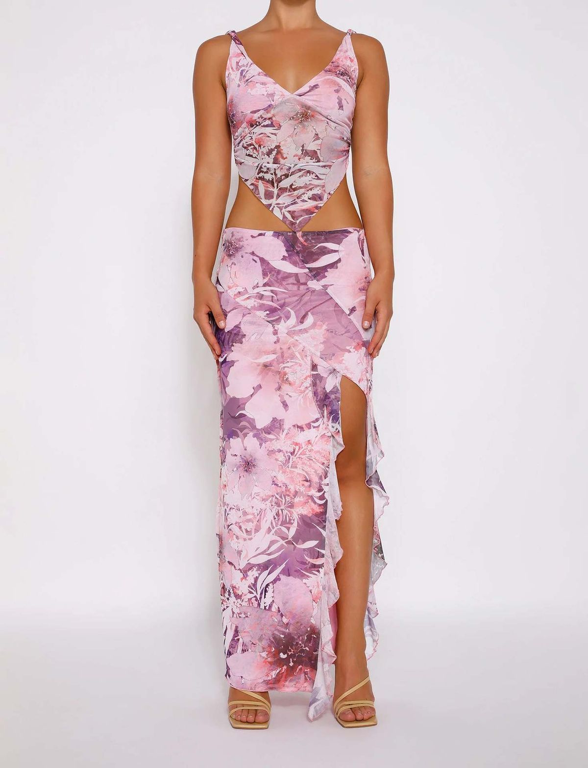 Women's Clothing Set Summer Sexy Printed Camisole + Tight Slit Irregular Long Skirt_ipsvogv.com