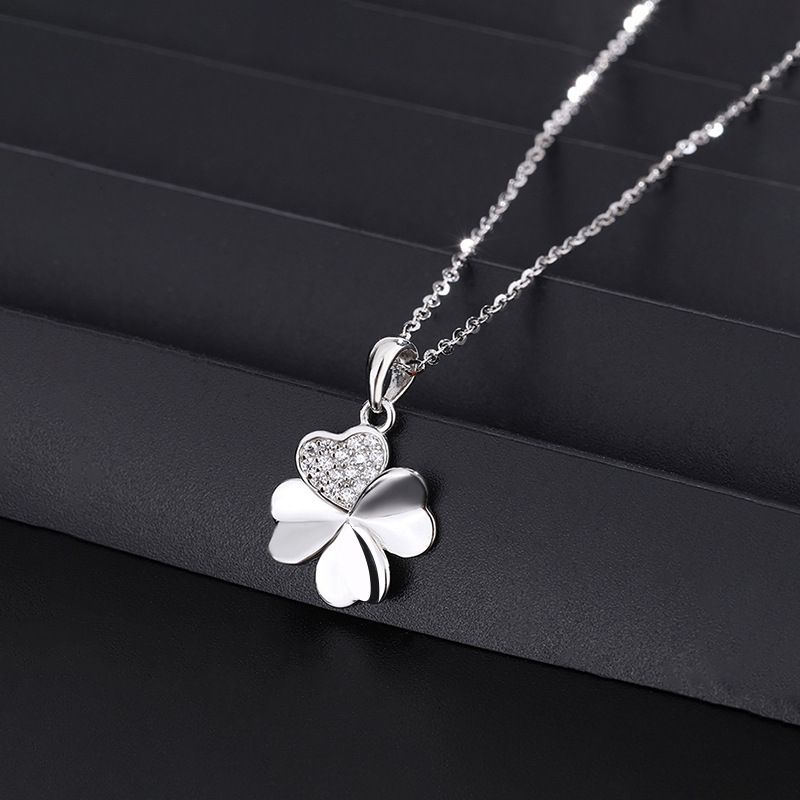 S999 Sterling Silver Four Leaf Clover Necklace Female Ins Cold Style Lucky Clover Clavicle Chain High End Internet Celebrity Accessories_ipsvogv.com