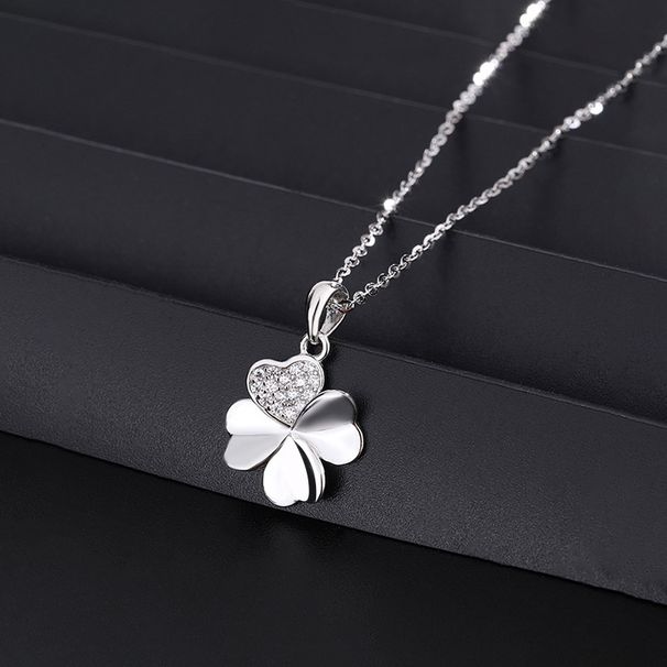 S999 Sterling Silver Four Leaf Clover Necklace Female Ins Cold Style Lucky Clover Clavicle Chain High End Internet Celebrity Accessories_ipsvogv.com