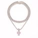 New style personality pink cross pendant with diamond Cuban chain tennis chain set alloy street style hip hop accessories_ipsvogv.com