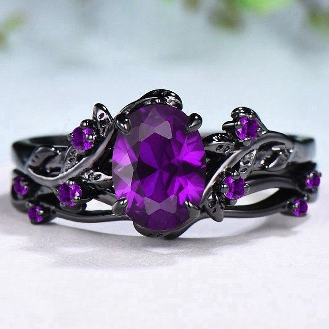 Purple Spear Black Rose Branch Cross Pair Ring Girl_ipsvogv.com