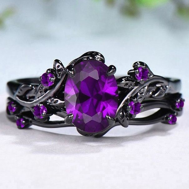 Purple Spear Black Rose Branch Cross Pair Ring Girl_ipsvogv.com