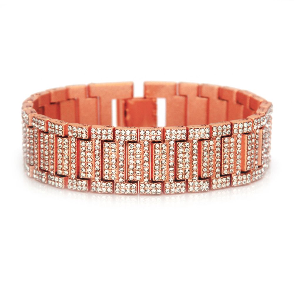Hip hop rap for men with domineering and exaggerated diamond inlaid bracelet, watch strap style bamboo bracelet_ipsvogv.com