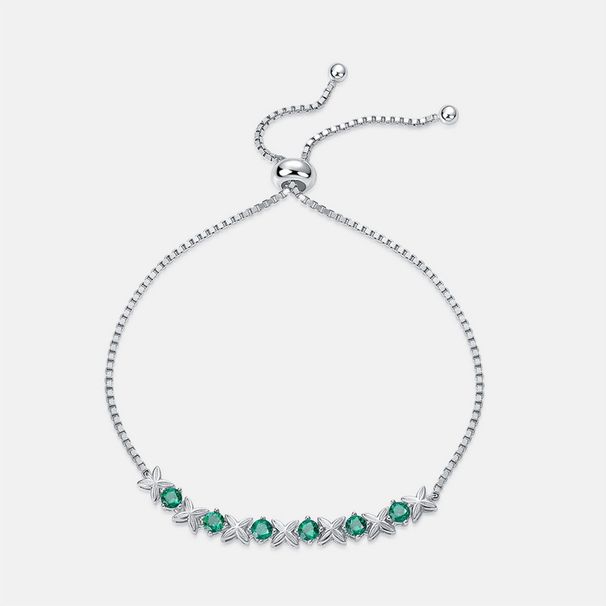New Light Luxury Fashion Cultivated Emerald Bracelet S925 Silver Inlaid Cultivated Colored Gemstone Adjustable Hand Jewelry All Match_ipsvogv.com