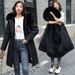 Women's Clothing new winter cotton padded coat, medium length, large fur collar, velvet lining, overcoat, cotton padded coat, trendy for women_ipsvogv.com