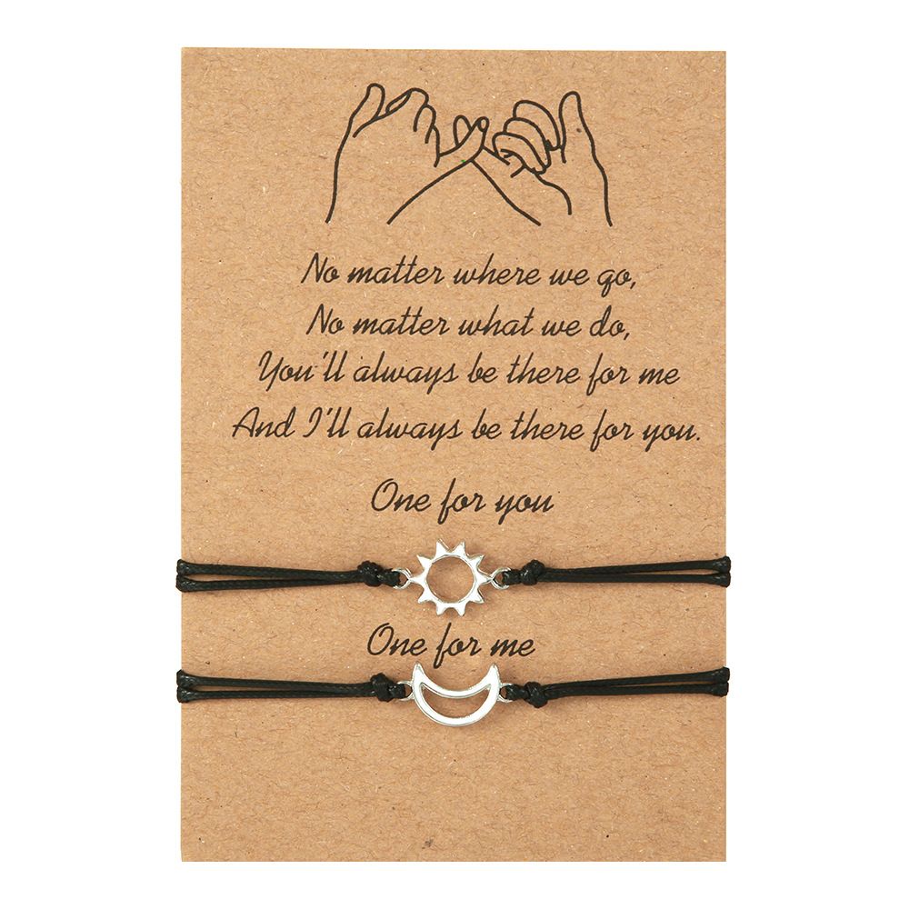 Creative Gold And Silver Mixed Color Sun And Moon Wax Thread Woven Adjustable Card Couple Bracelet Friend Bracelet_ipsvogv.com
