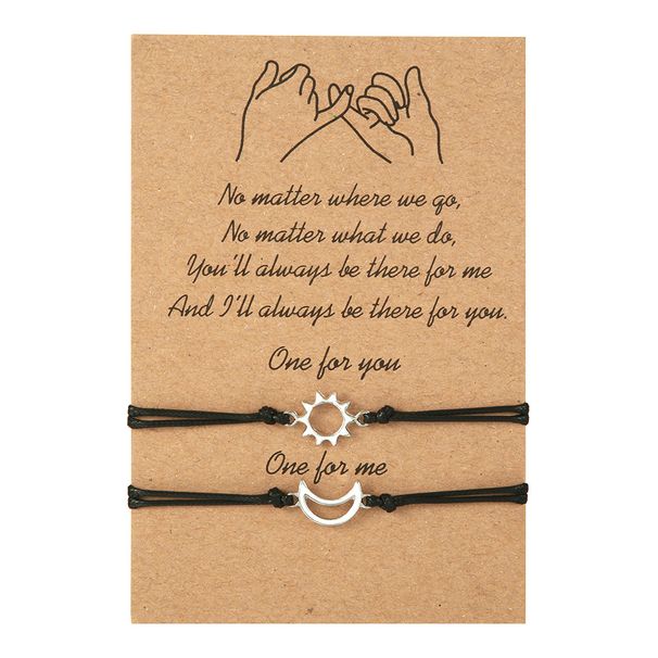 Creative Gold And Silver Mixed Color Sun And Moon Wax Thread Woven Adjustable Card Couple Bracelet Friend Bracelet_ipsvogv.com