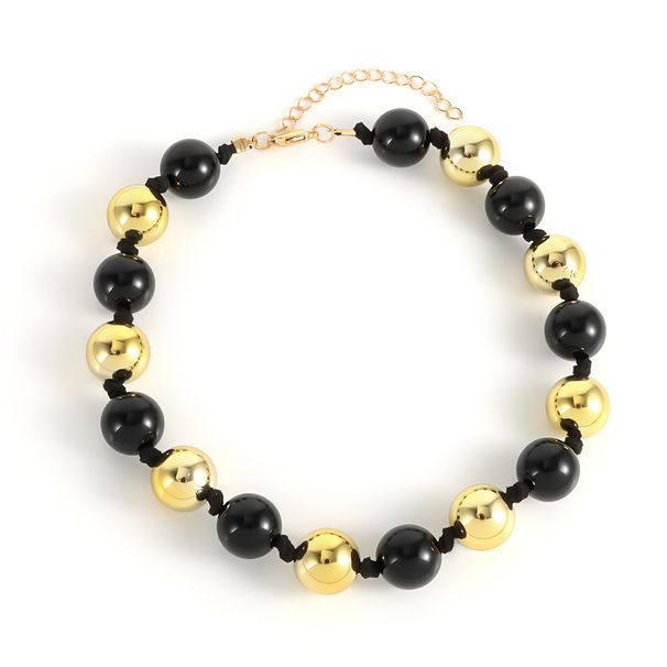 Exaggerated Color Matching Round Bead Necklace Simple Retro Beaded Necklace Jewelry_ipsvogv.com