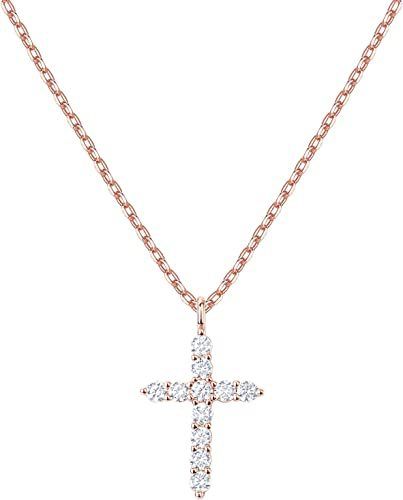 New Pure Silver Cross Necklace Full Diamond Women's Collarbone Chain Electroplated 14k Gold Pendant_ipsvogv.com